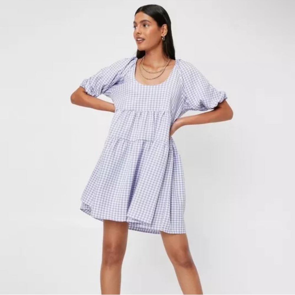 Nasty Gal Purple and White Puff Sleeve Mini Sundress